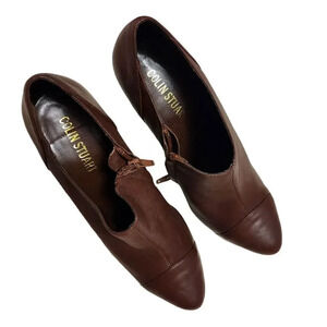 New Colin Stuart Women's Brown Leather Side Zip Ankle Block Heel Booties Size 8B